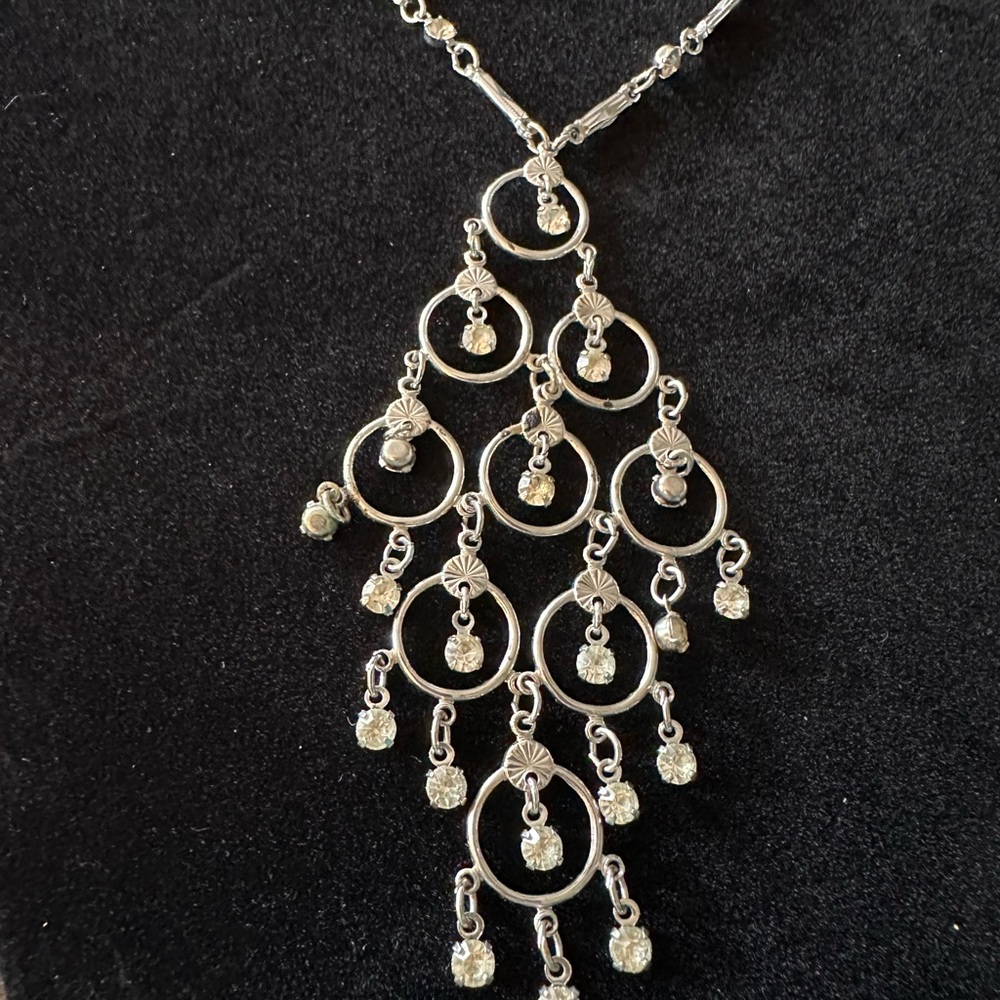 Silver Chandelier Necklace with Cascading Circles